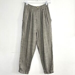 Gerard Darel 100% Flax Trouser Pants Size XS Tan Geometric Print Tapered Pleated